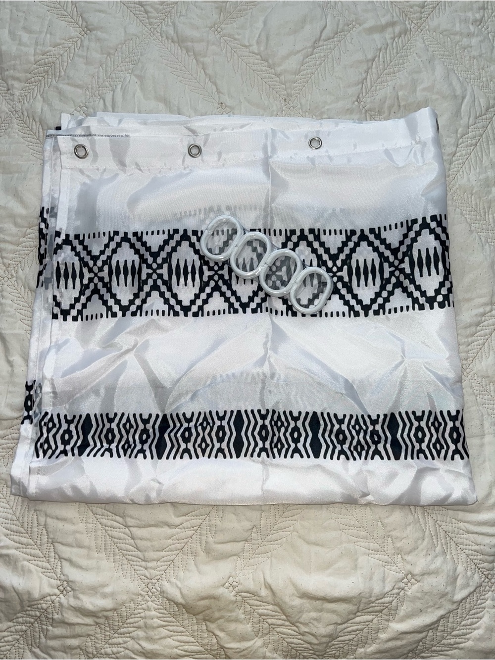 White & Black Boho Stall Shower Curtain